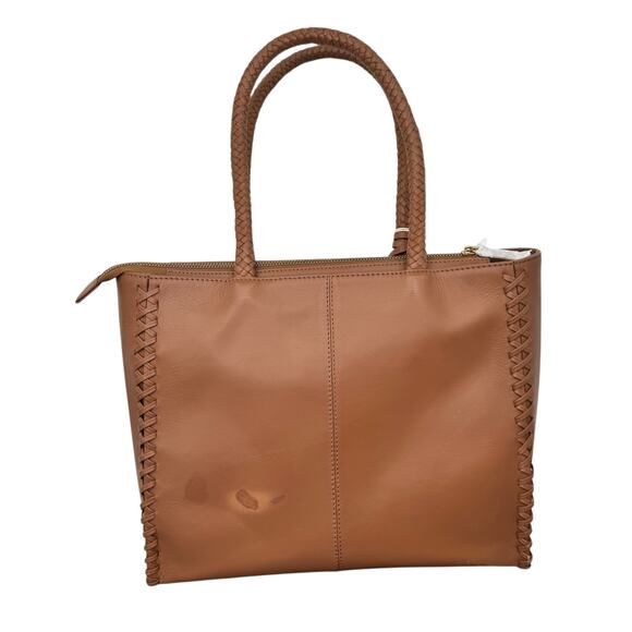 NWT Jack Rogers Bianca 100% Leather Tote Bag Brown Dual Braided Straps *Flaw* - Picture 4 of 13